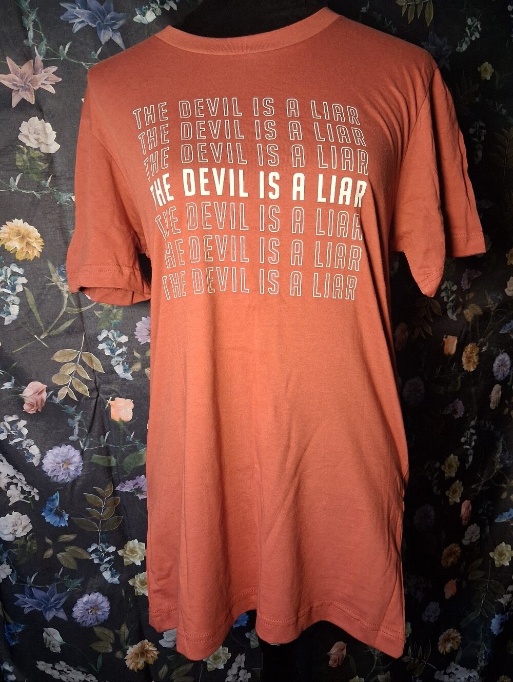 Christian Faith Shirt Rust Orange Graphic Tee - 'The Devil Is A Liar'